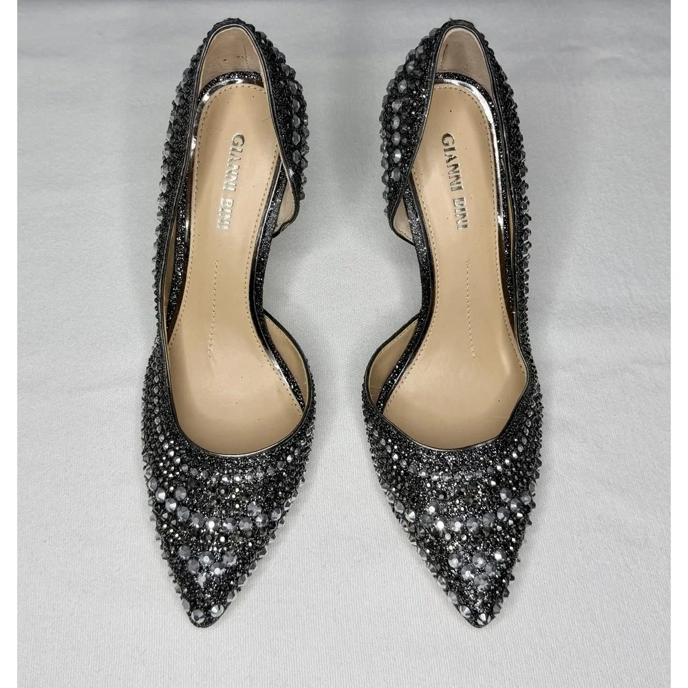 Gianni Bini Shoes 8.5 Silver Rhinestone Crystal D'Orsay Pointed Stiletto Pumps